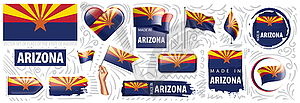 Set of flags of American state of Arizona in - vector clip art