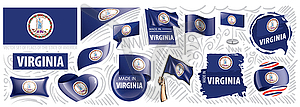 Set of flags of American state of Virginia in - vector image
