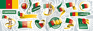 Set of national flag of Cameroon in various creativ - vector clipart