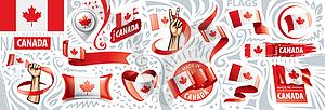 Set of national flag of Canada in various creative - vector image