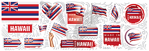 Set of flags of American state of Hawaii in - vector clip art