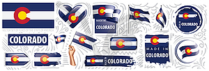 Набор флагов американского штата Колорадо в - векторный дизайн