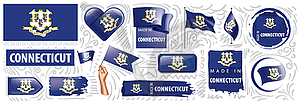 Set of flags of American state of Connecticut in - vector clipart