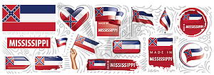 Set of flags of American state of Mississippi in - vector clip art