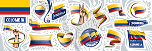 Set of national flag of Colombia in various creativ - vector clipart