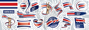 Набор национального флага Коста-Рики в различных - векторный рисунок