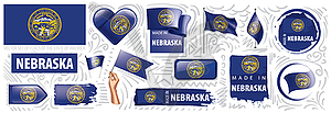 Set of flags of American state of Nebraska in - vector clip art