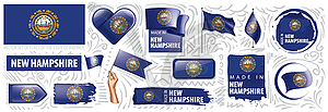 Set of flags of American state of New Hampshire in - vector image