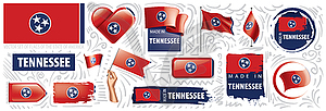 Set of flags of American state of Tennessee in - vector clip art