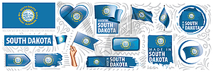 Set of flags of American state of South Dakota in - vector image