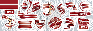 Set of national flag of Latvia in various creative - vector clipart