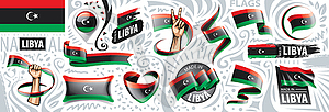 Set of national flag of Libya in various creative - vector clip art