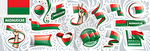 Set of national flag of Madagascar in various - vector image