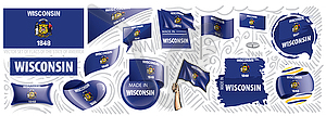 Набор флагов американского штата Висконсин в - векторная иллюстрация