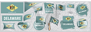 Set of flags of American state of Delaware in - vector clipart