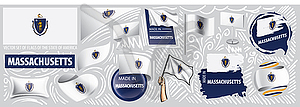 Set of flags of American state of Massachusetts in - vector clipart