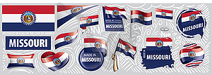 Набор флагов американского штата Миссури в - цветной векторный клипарт