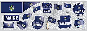 Set of flags of American state of Maine in differen - vector clipart
