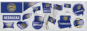 Set of flags of American state of Nebraska in - vector clipart