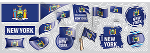 Set of flags of American state of New York in - vector image