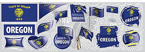 Set of flags of American state of Oregon in - vector clip art