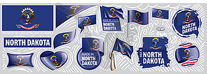 Set of flags of American state of North Dakota in - vector image