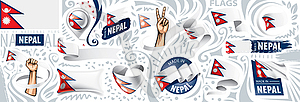 Set of national flag of Nepal in various creative - vector EPS clipart