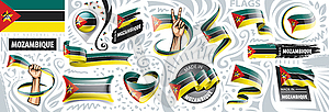 Набор национального флага Мозамбика в различных - векторный клипарт