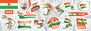 Set of national flag of Niger in various creative - vector image