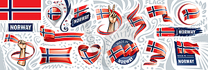 Set of national flag of Norway in various creative - vector clipart