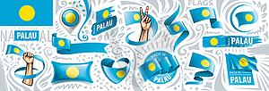 Set of national flag of Palau in various creative - vector image