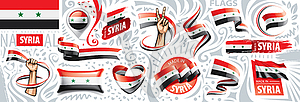 Набор национального флага Сирии в различных творческих - изображение в формате EPS