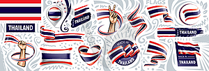 Set of national flag of Thailand in various creativ - vector image