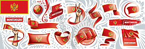 Set of national flag of Montenegro in various - vector image