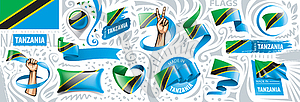 Набор национального флага Танзании в различных креатив - клипарт в векторном виде