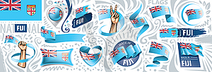 Набор национального флага Фиджи в различных творческих - изображение в формате EPS