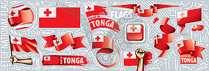 Set of national flag of Tonga in various creative - vector image