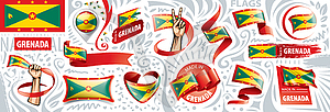 Set of national flag of Grenada in various - vector image