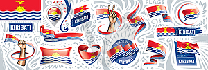 Set of national flag of Kiribati in various creativ - vector image