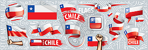 Set of national flag of Chile in various creative - vector clipart