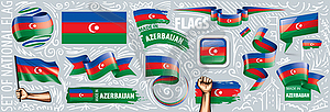 Set of national flag of Azerbaijan in various - vector clipart