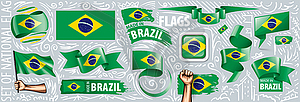 Set of national flag of Brazil in various creative - vector image