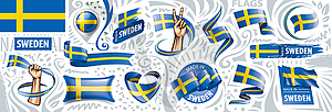 Набор государственного флага Швеции в различных творческих - векторное изображение EPS
