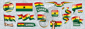 Set of national flag of Ghana in various creative - vector image