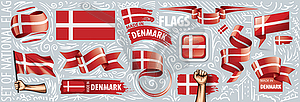 Set of national flag of Denmark in various - vector image