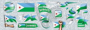 Set of national flag of Djibouti in various creativ - vector EPS clipart