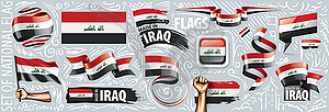 Set of national flag of Iraq in various creative - stock vector clipart