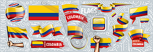 Set of national flag of Colombia in various creativ - vector clip art