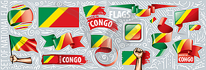 Набор национального флага Конго в различных творческих - стоковый клипарт