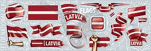 Set of national flag of Latvia in various creative - vector image